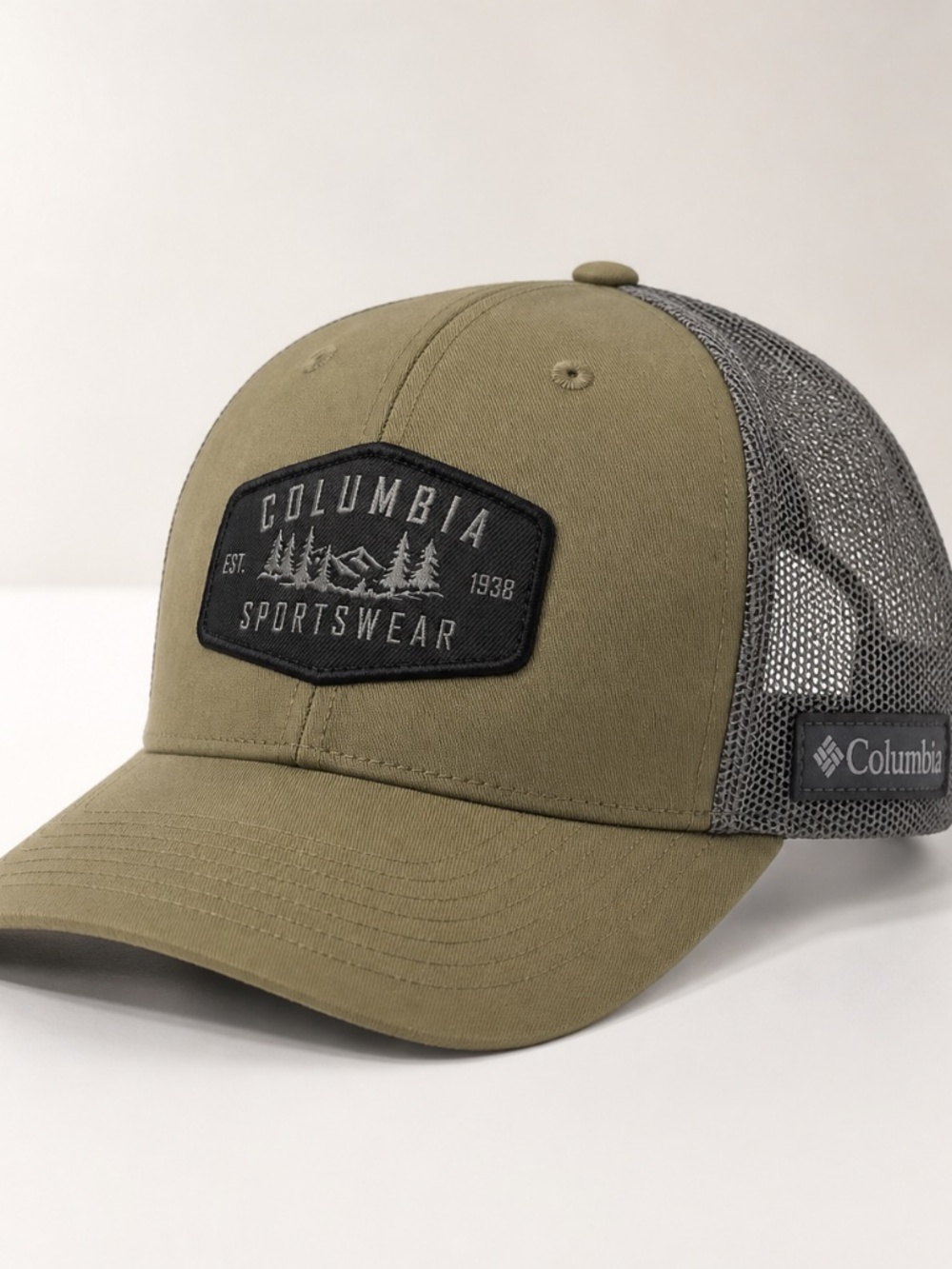 Columbia Sportswear Trucker Hat Olive Green Gray Mesh Snapback Outdoor Cap